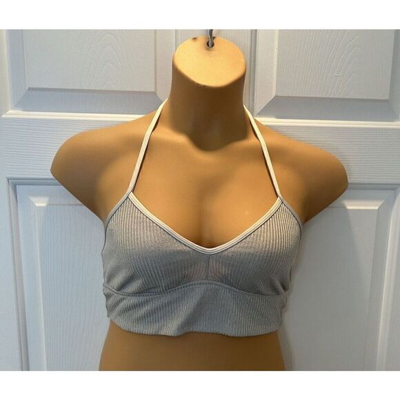 Aerie Real Obsessed Balconette Silver Metallic Halter Bra Size Large - Picture 1 of 5